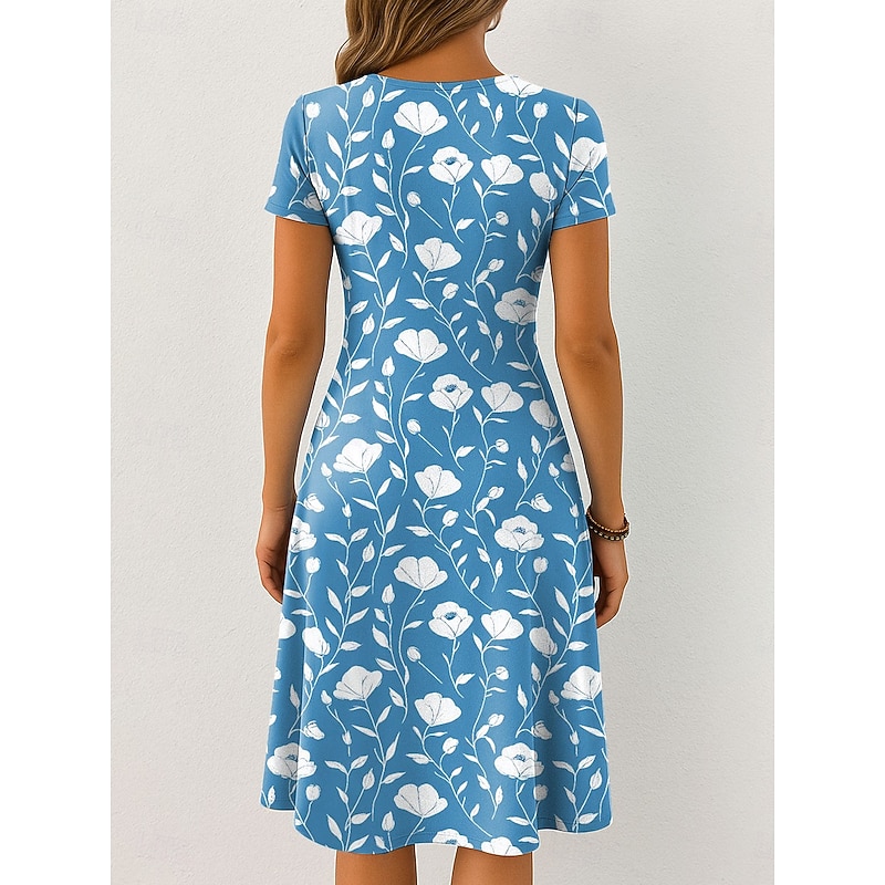 Women's Midi Dress Knit Dress Casual Dress T Shirt Dress Tee Dress Sundress Vacation Casual Boho Beach Regular Fit Floral Graphic Short Sleeve V Neck Pink Blue Orange Green Summer Spring2