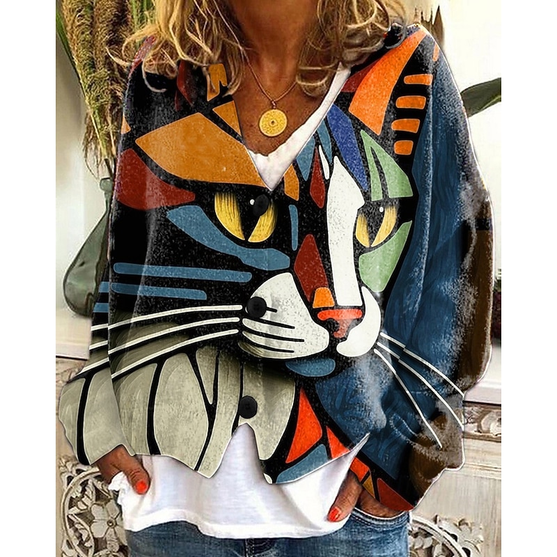 Women's Sweater Cardigan Fashion Streetwear Daily Animal Ribbed Open Front Knitted Print Long Sleeve Long Tops Knit Holiday Going out Weekend Blue Fall Winter