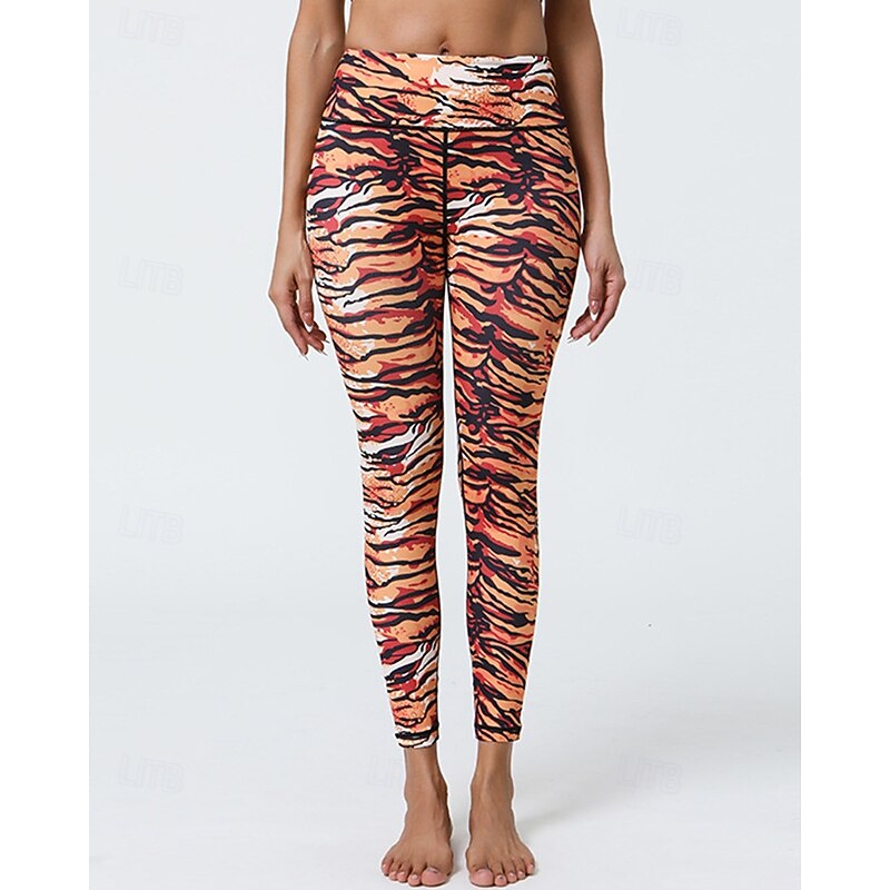 Women's Capri Leggings Yoga Leggings Tummy Control High Waist Gym Athletic Pilates Bottoms Printing Black White Orange Fall Sports Activewear Tight Fit2