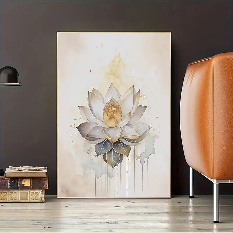 Frameless Modern Spiritual Wall Decoration - Lotus Canvas Art Print Suitable For Living Room And Bedroom - Elegant Flower Landscape Oil Painting Poster