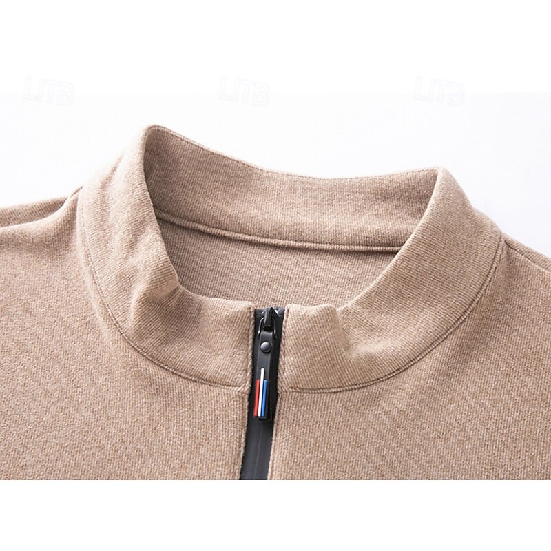 Men's Sweatshirt Long Sleeve High Neck Spring Fall Winter Daily Zip Up Patchwork Outdoor Vacation Home Black Brown khaki Top Tee for Men4