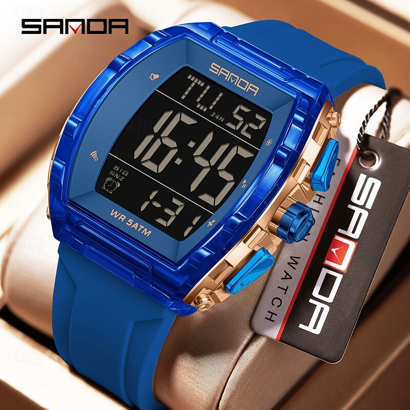 SANDA 6286 Wine Barrel Type Student Electronic Watch Multi functional Alarm Clock Student Electronic Digital Watch Alarm Clock4