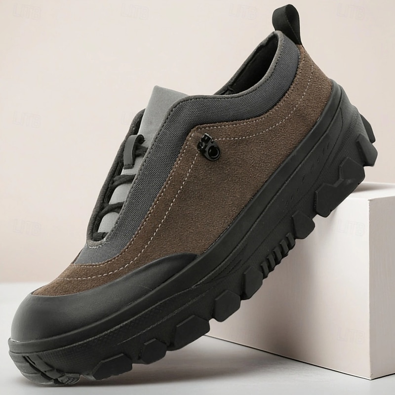 Men's Brown Leather and Suede Hybrid Sneakers with Lightweight Design, Premium Cowhide, Perfect for Sports, Running and Casual Everyday Wear