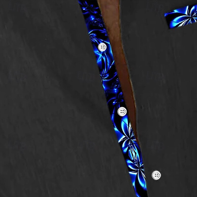 Men's Floral Print Neon Flowers Shirt Button Up Shirt Long Sleeve Fashion Casual Vacation Daily Streetwear Spring Fall Turndown 3D Print Collared Shirts Front One Pocket Black Blue2