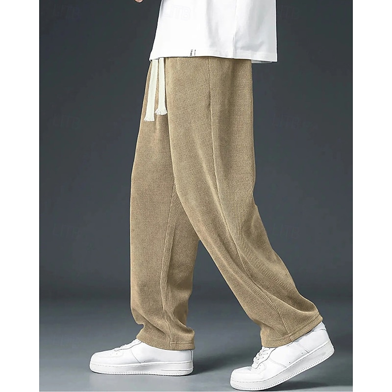 Men's Corduroy Pants Trousers Casual Pants Pocket Elastic Waist Drawstring Plain Comfort Sports Outdoor Daily Fashion Casual Black White Micro-elastic2