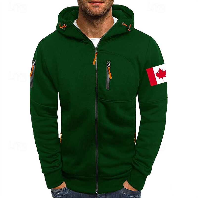 Men's Hoodie Full Zip Hoodie Black White Wine Army Green Navy Blue Hooded National Flag Zipper Pocket Sports & Outdoor Daily Holiday Polyester Streetwear Basic Casual Spring Autumn / Fall Clothing4