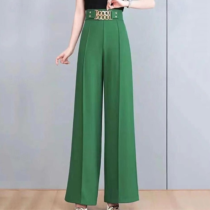 Women's Dress Pants Wide Leg Pants Trousers Fashion Streetwear Full Length High Waist Plain Breathability Comfortable Street Daily Wear Going out Black Red Blue Orange Spring Fall Regular Fit2