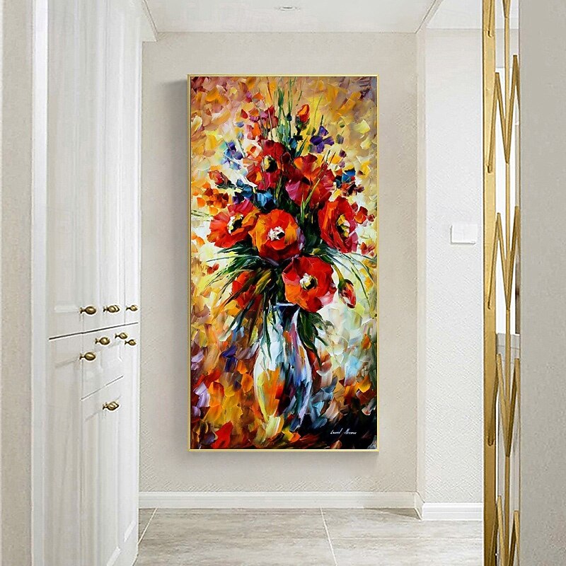 Beautiful Color Textured Knife Red Flower Oil Painting Hand-painted Thick Oil 3D Flower Oil Painting for Living Room Home Decor2
