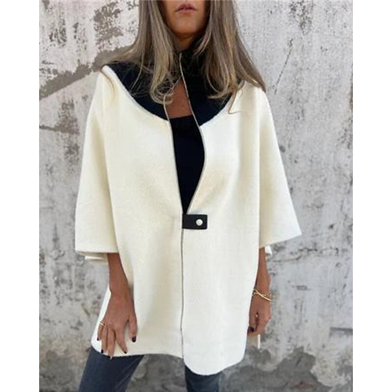 Women's Coat Casual Jacket Warm Comfortable Patchwork Zipper Fashion Modern Casual Color Block Going out Weekend Zipper Regular Stand Collar Regular Fit 3/4 Length Sleeve Outerwear Black White Red2