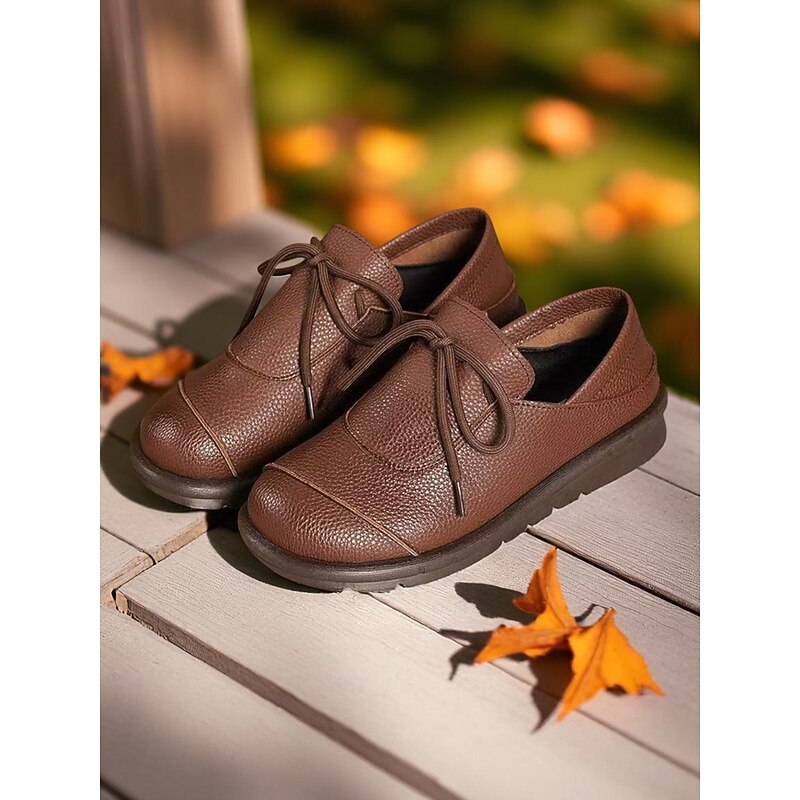 Women's Dark Brown Casual Lace-Up Shoes, Soft and Comfortable Flat Shoes, Ideal for Daily Walks, Casual Outings and Travel4