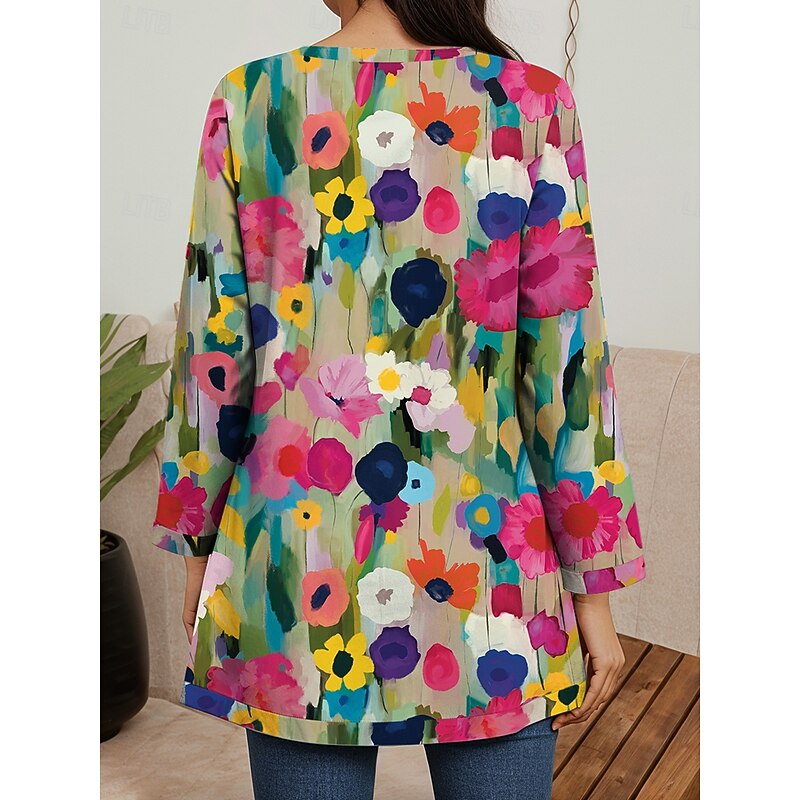 Women's Blazer Work Casual Fall Winter Regular Coat Regular Fit Breathable Elegant Artistic Style Boho Vintage Jacket Long Sleeve Floral Print Open Front Blue Purple Green2