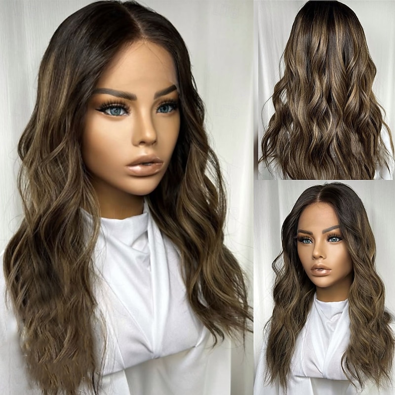 Human Hair 5x5 Closure 13x4 Lace Front Wig Middle Part Brazilian Hair Wavy Multi-color Wig 150% 180% Density with Baby Hair Ombre Hair Highlighted / Balayage Hair 100% Virgin Glueless For Women Long