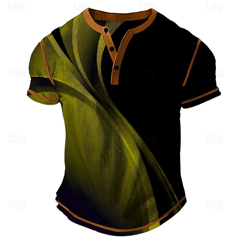 Men's Graphic Abstract Henley Shirt Waffle T Shirt Short Sleeve Daily Retro Vintage Classic Sports Outdoor Casual Holiday Spring & Summer All Seasons Yellow Dark Blue Green Purple Henley Henley3