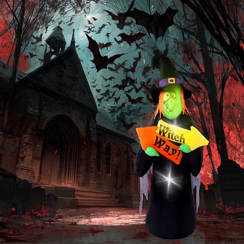 1 Pc 2.4M Phantom Luminous Witch Inflatable Air Model Witch Way Halloween Indoor and Outdoor Party Decoration Atmosphere Light US/AU/UK/EU Plug