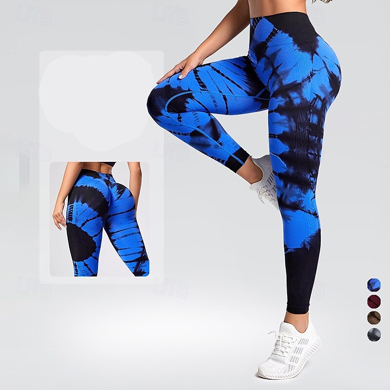 Women's Workout Leggings Yoga Pants Tummy Control High Waist Dance Pilates Running Bottoms Tie Dye Black Yellow Burgundy Fall Sports Activewear Tight Fit2
