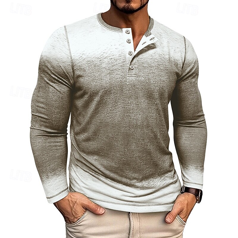 Men's T Shirt Henley Shirt Tee Tee Top Long Sleeve Henley Spring Fall Gradual Fashion Designer Basic Buttons Vacation Street Going out Dark Red Blue Green Top Tee for Men