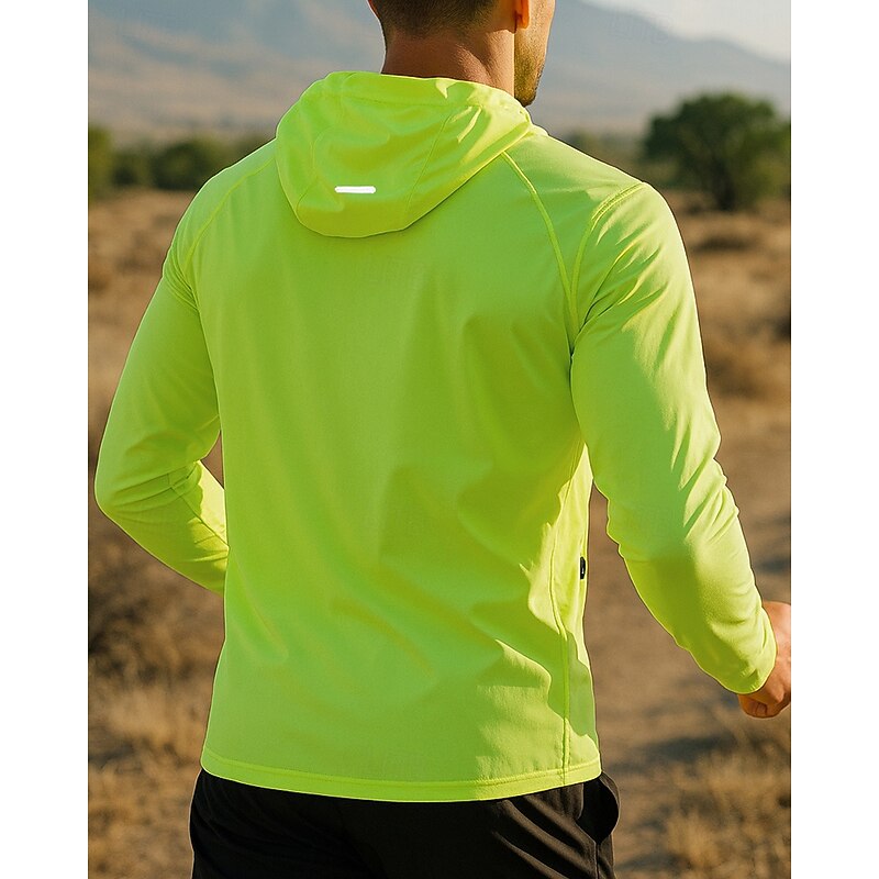 Men's Running Jacket Outdoor Jacket Hooded Jacket Drawstring Pocket Long Sleeve Top Athleisure Solid Colored Windproof Quick Dry Moisture Wicking Breathable Fishing Hiking Running Sportswear2