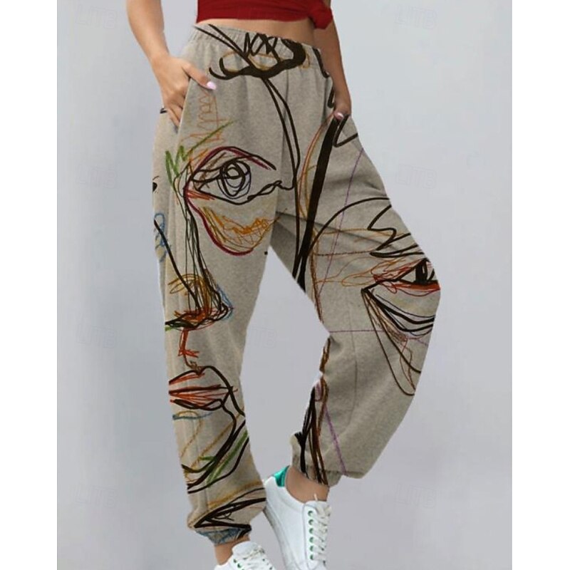 Women's Slacks Streetwear Casual Full Length Natural Flower Pocket Elastic Waist Printing Comfortable Street Holiday Daily Wear Apple Green Dark-Gray Yellow Blue Fall Regular Fit2