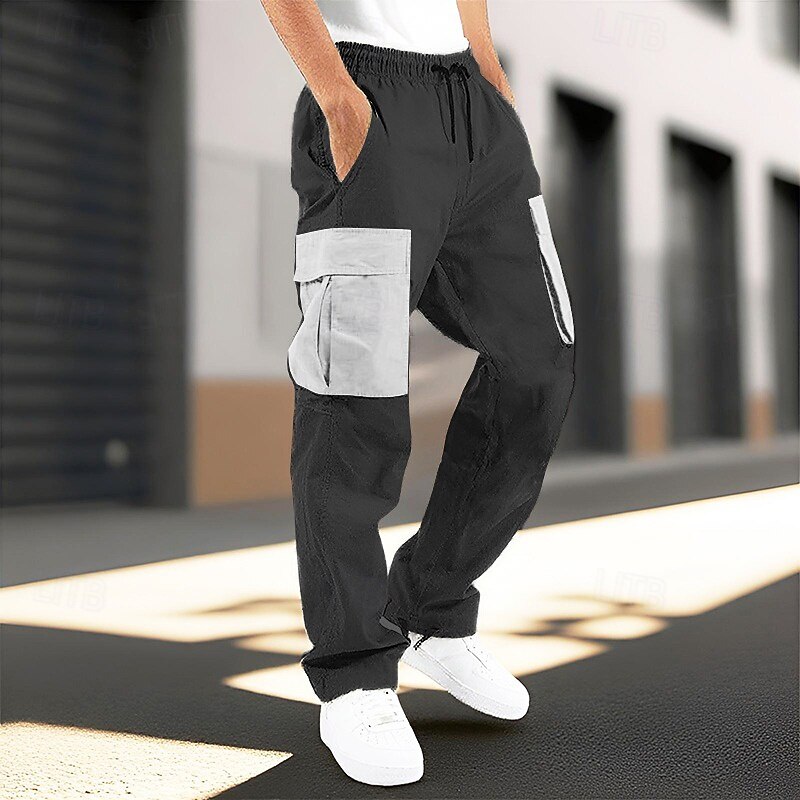 Men's Cargo Pants Trousers Elastic Waist Drawstring Multi Pocket Color Block Wearable Outdoor Daily Camping & Hiking Fashion Classic White Wine2