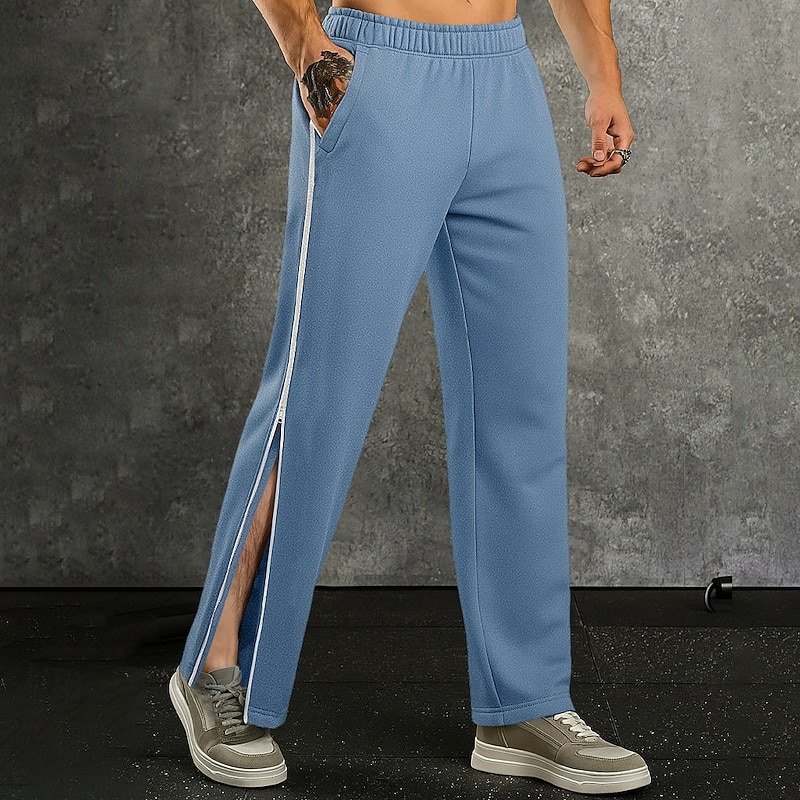 Men's Tear Away Pants Straight Leg Sweatpants Open Bottom Sweatpants Zipper Elastic Waist Split Solid Color Comfort Breathable Full Length Casual Daily Holiday Vacation Sports Black Blue Micro-elastic