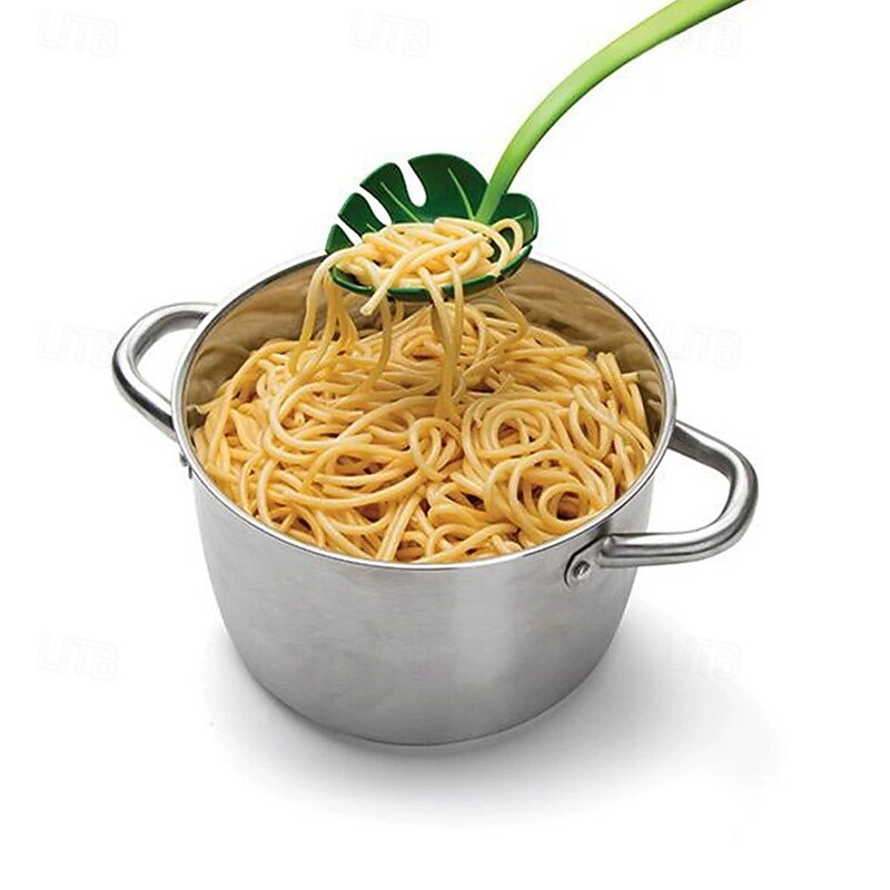 Green Leaf Strainer Ladle, Monstera Leaf Design Slotted Spoon for Pasta, Soup, and Kitchen Use4