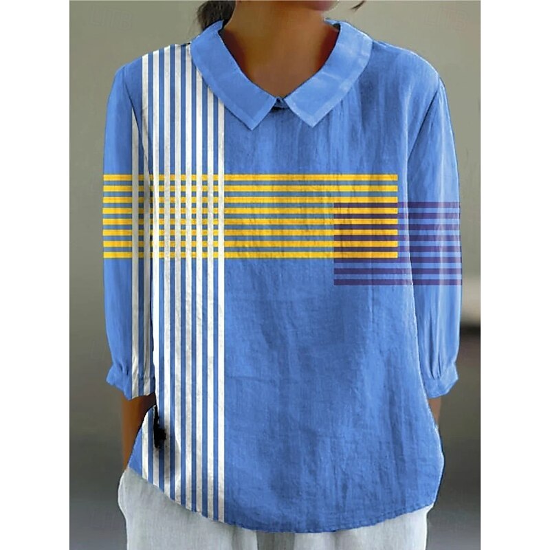 Women's Blouse Long Sleeve Peter Pan Collar Casual Graphic Geometric Daily Stylish Modern Regular Tops Daily Print Green / Blue Yellow Light Brown Blue Rose Pink Summer Spring Fall3