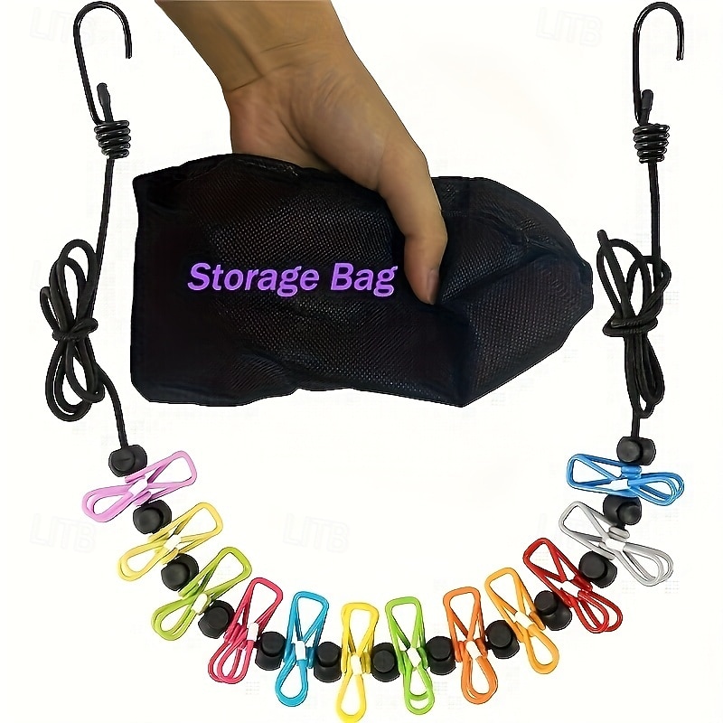 Travel Retractable Portable Clothesline with 12 Clothespins Suitable for Indoor Laundry and Drying Outdoor Camping Accessories Clotheslines