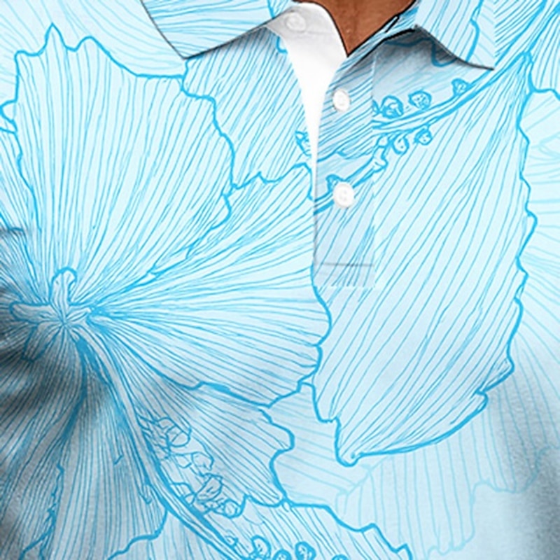 Men's Plants Golf Polo Short Sleeve Polo Shirts Collared Shirts Sportswear Casual Outdoor clothing Daily Wear 3D Print Buttons Summer Sky Blue Green Gray4