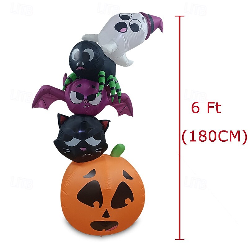 Halloween Inflatable Ghost with Bat and Pumpkin 6FT2