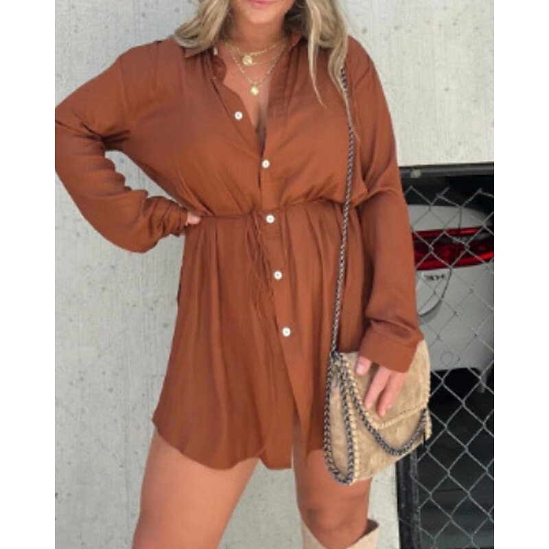 Women's Shirt Texture Blouse Blouse Plain Modern Casual Long Sleeve Shirt Collar Regular Tops Daily Going out Ruched Buttons Grass Green Black Light Green Wine Brown Fall3