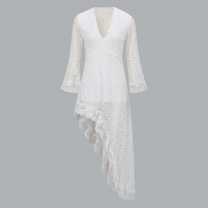 Women's Midi Dress Lace Dress Vintage Dress Fashion Modern Outdoor Vacation Holiday Regular Fit Plain Long Sleeve V Neck White Summer4