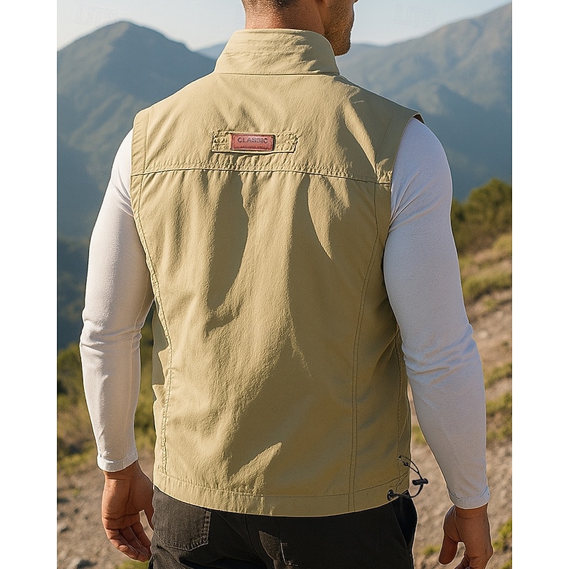 Men's Fishing Vest Hiking Vest Sleeveless Vest Outdoor Waterproof Windproof Lightweight Zipper Nylon Black Army Green Red Hunting Fishing Climbing2