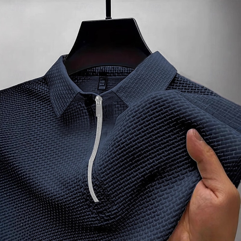 Men's Waffle Polo Shirts Golf Shirt Business Casual Lapel Quarter Zip Short Sleeve Fashion Basic Plain Quarter Zip Plain Summer Regular Fit Black White Navy Blue Dark Blue Gray Waffle Polo Shirts