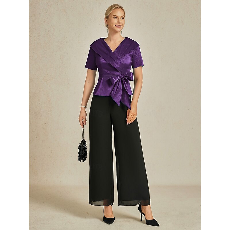 Women's Solid Color Stylish Turndown With Belt Eggplant Summer Spring Fall2