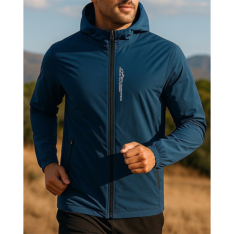 Men's Running Jacket Outdoor Jacket Pockets Full Zip Long Sleeve Outerwear Athletic Fall Solid Colored Waterproof Sun Protection Windproof Lightweight Fishing Hiking Running Sportswear Activewear