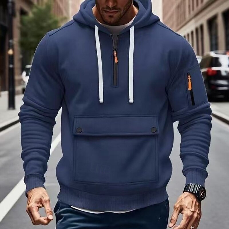 Men's Hoodie Quarter Zip Hoodie Tactical Hoodie Black Navy Blue Khaki Light Grey Dark Gray Hooded Plain Patchwork Sports & Outdoor Casual Daily Streetwear Cool Sportswear Spring &  Fall Clothing3