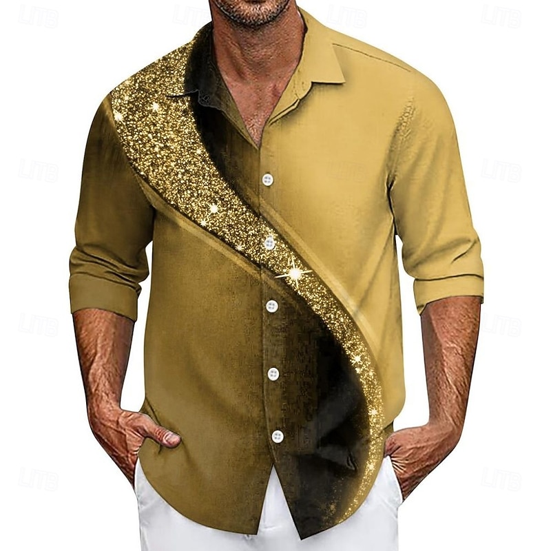 Men's Gradient Lines / Waves Shirt Button Up Shirt Casual Dress Shirt Long Sleeve Fashion Casual Vacation Daily Streetwear Summer Spring Turndown 3D Print Collared Shirts Red Blue Purple Gold Green