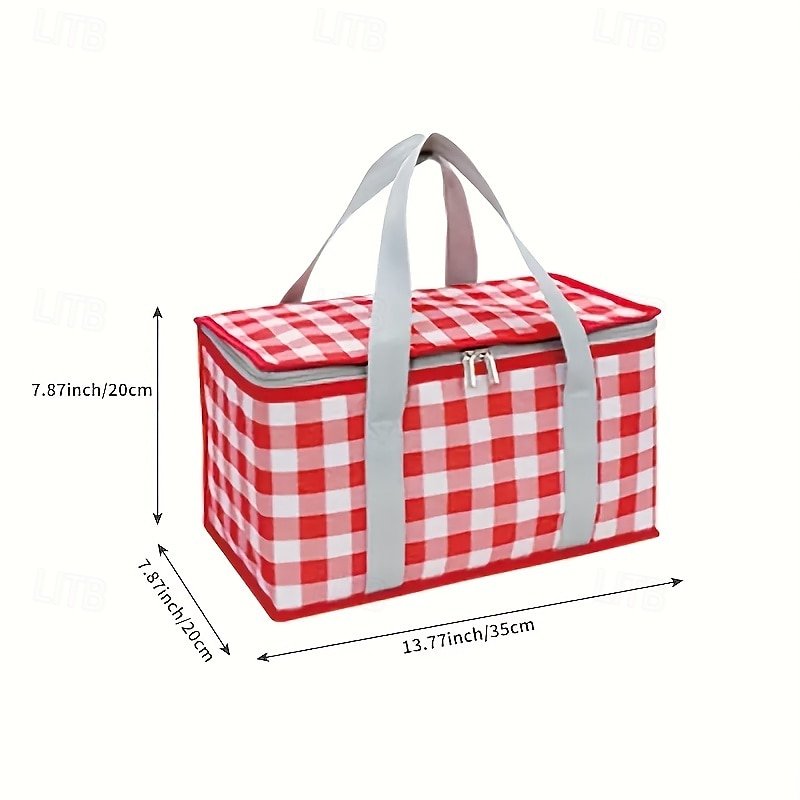 Large Insulated Picnic Tote Bag - Red & White Checkered Oxford Fabric Multi-Purpose Outdoor Travel & Camping Storage Basket with Laptop Sleeve Ideal for Picnics Parties Festivals - Perfect Gift3