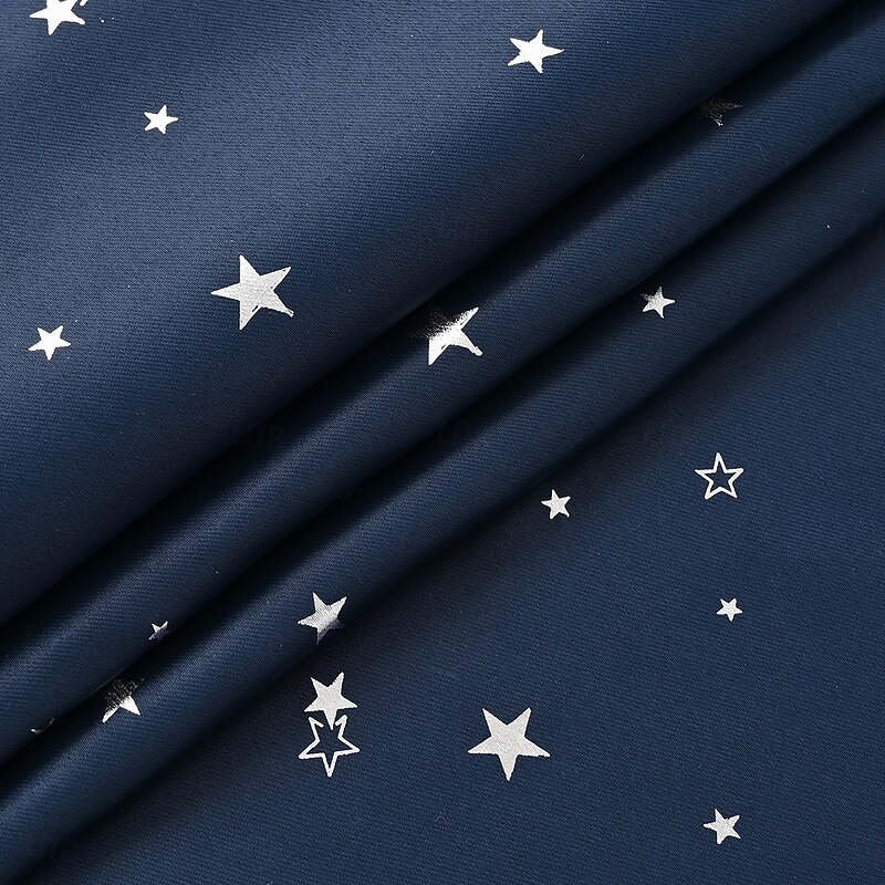 Kitchen Curtain Silver Foil Star Printed Short Curtains - Semi-Blackout Kitchen & Living Room Decor Drapes4