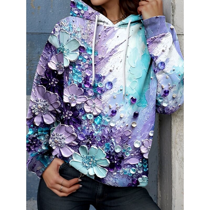 Women's Hoodie Pullover Sweatshirt Oversized Long Sleeve Casual Graphic Floral Warm Active Hooded Regular Tops Street Dailywear Print Light Pink Light Green Blue Spring Fall Winter
