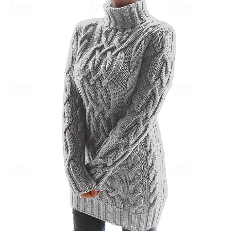 Women's Sweater Pullover Fashion Soft Solid Color Cable Turtleneck Knitted Long Sleeve Regular Tops Knit Outdoor Holiday Going out Black White Fall Winter3