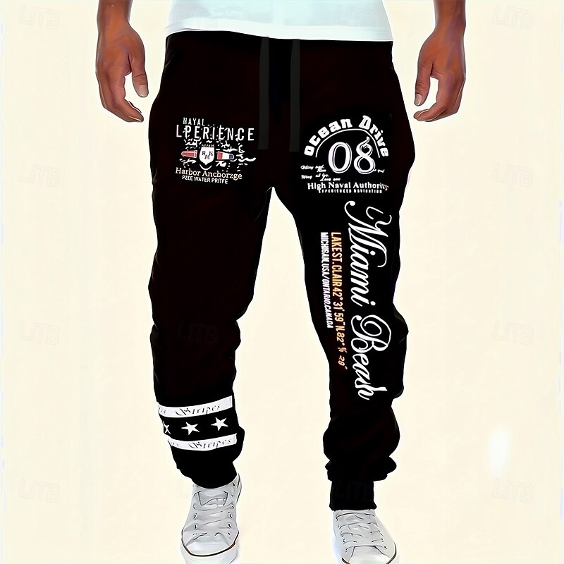 Men's Letter Print Sweatpants Joggers Trousers Mid Waist Drawstring Elastic Waist Casual Jogging Streetwear Workout Athletic Sweatpants with Pockets Spring Fall 3D Print Black White2