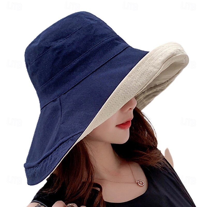 Sun Hat Hiking Hat Boonie hat Camping Hat Patchwork Pattern Portable Sunscreen Soft Summer Spring Autumn / Fall Drawstring Wide Brim Women's Fishing Activity