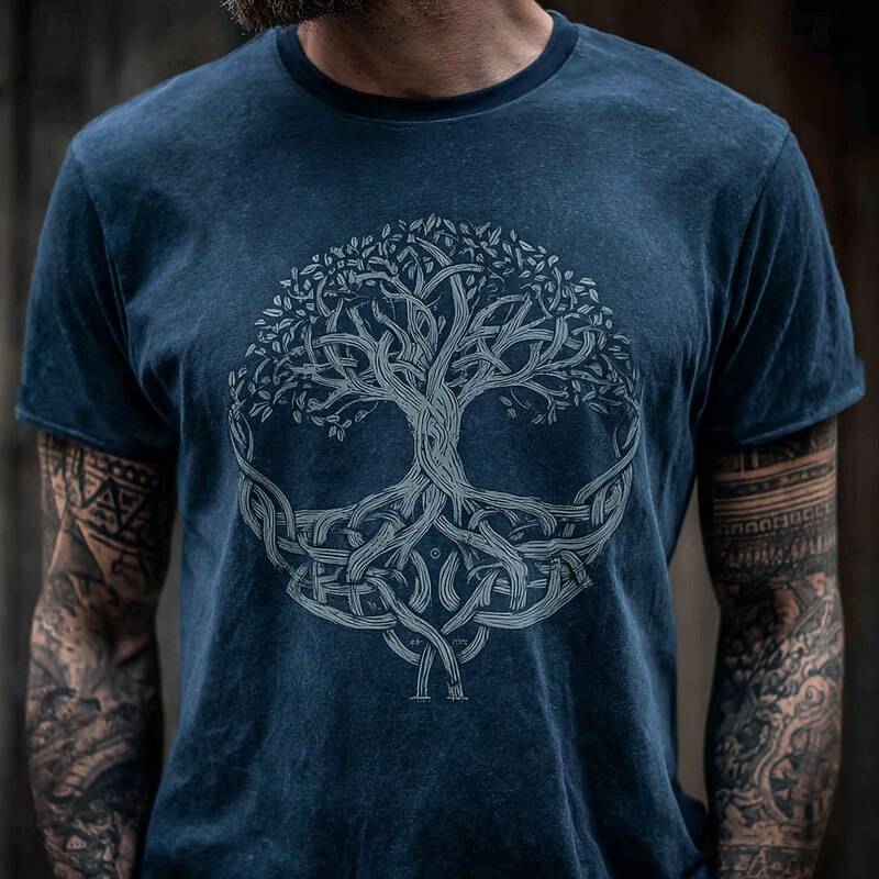 Men's 3D Celtics Tree Of Life T Shirt Short Sleeve T shirt 3D Print Crew Neck Shirt Viking Designer Party Street Black Blue Dark Blue Summer Spring Clothing Apparel S M L XL XXL XXXL3