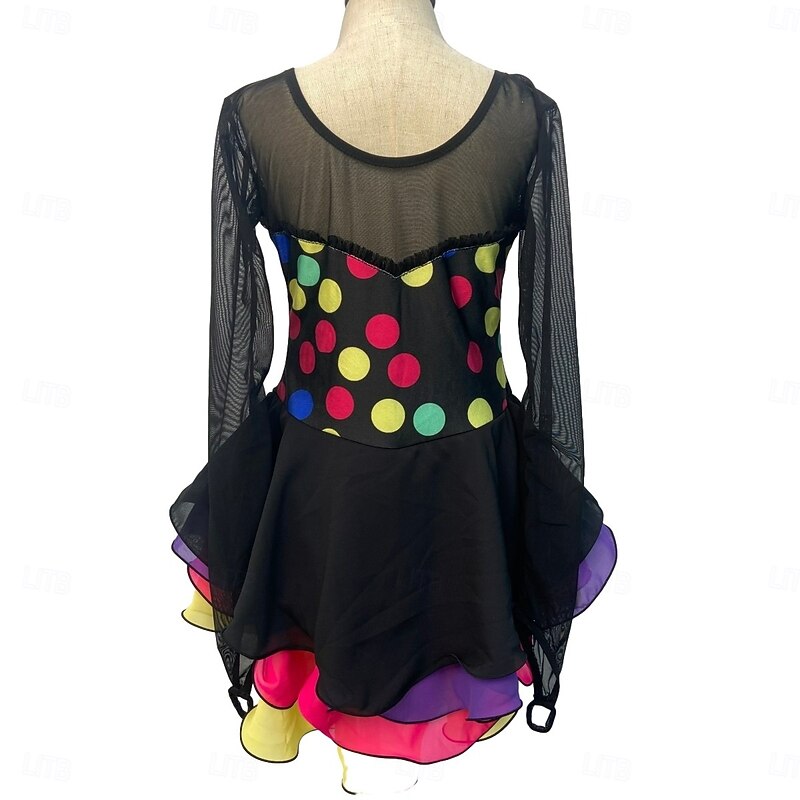 Figure Skating Dress Women's Girls' Ice Skating Dress Outfits Multi color Spandex High Elasticity Training Competition Skating Wear Handmade Patchwork Long Sleeve Ice Skating Figure Skating4