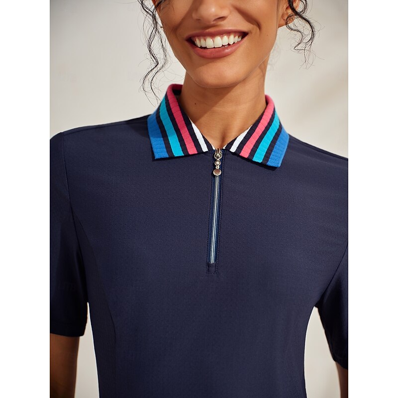 Women's Golf Polo Shirt Navy Rose Red Short Sleeve Ladies Golf Attire Clothes Outfits Wear Apparel3