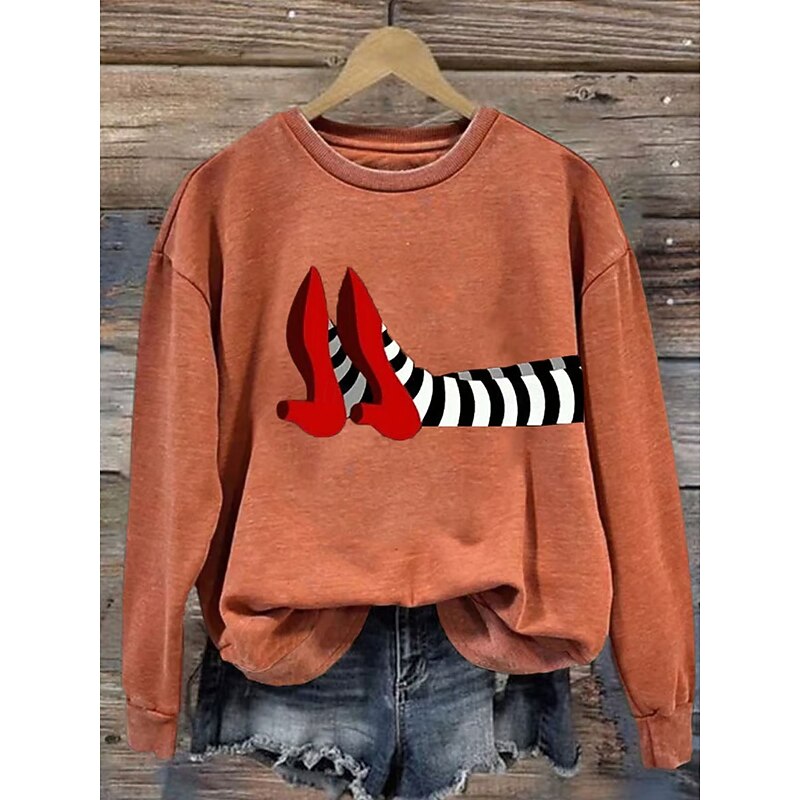 Halloween Women's Sweatshirts Witch Graphic Casual Long Sleeve Crew Neck Regular Tops Street Dailywear Casual Print Black White Light Green Blue Orange Spring Fall Winter