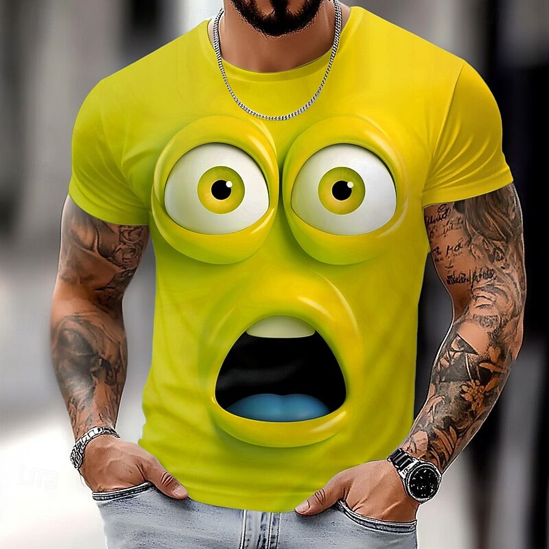 Men's 3D Human face T Shirt Short Sleeve T shirt 3D Print Crew Neck Shirt Fashion Exaggerated Daily Party Street Casual Yellow Light Green Blue Summer Spring All Seasons Clothing Apparel S M L XL XXL3