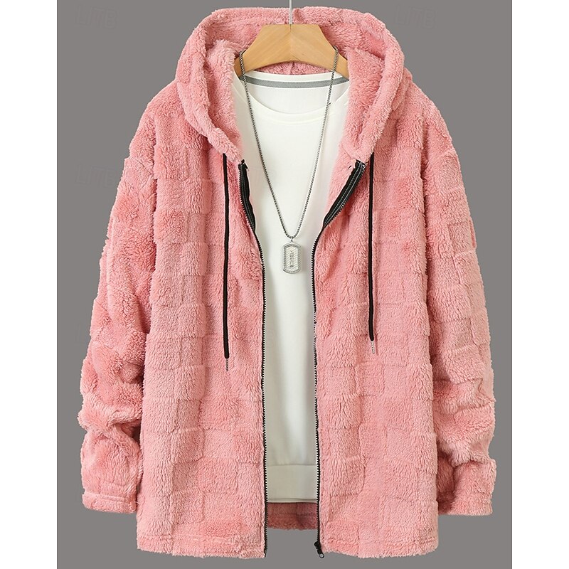 Men's Hoodie Full Zip Hoodie Polar Fleece Fleece Jacket Fleece Hoodie Black Pink Dark Gray Hooded Plain Drawstring Sports & Outdoor Daily Holiday Polyester Streetwear Basic Casual Fall Winter