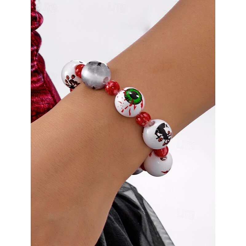 Women's Halloween Beaded Necklace and Bracelet Set – Colorful Eyeball and Pumpkin Beads, Spooky Cute Style for Parties and Cosplay3